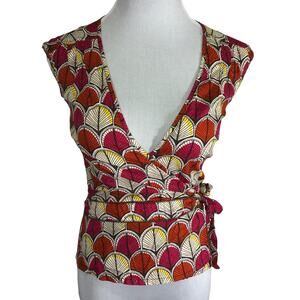 H&M Women's Bold Bright Print V-Neck Wrap Blouse Top SIZE 6